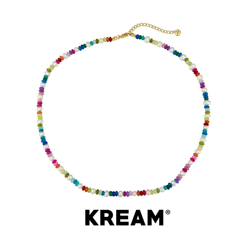 KREAM 彩色天然玉石珍珠串珠项链男女同款嘻哈潮流轻奢图片