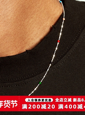 KREAM 纯银 超细锁骨链彩色滴油圆珠项链男毛衣链女