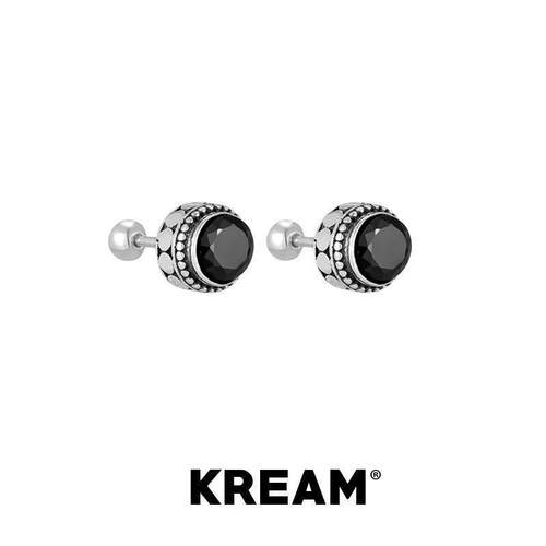 KREAM 纯银 黑色锆石耳钉男复古小众高级感耳饰嘻哈女潮流