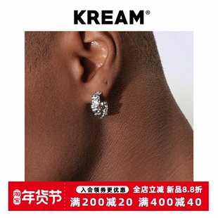 KREAM S925 纯银锤纹耳圈男生耳钉嘻哈女同款耳环小众高级感耳饰