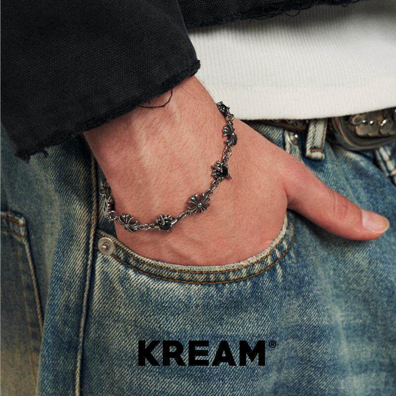 KREAM 钛钢十字花链手链男潮流嘻哈个性欧美手链女时尚