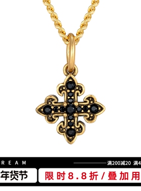 KREAM 925银复古金黑白钻花十字项链男嘻哈女锁骨毛衣链高级百搭