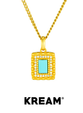 KREAM 925银镀金天然绿松石方牌项链男锁骨链女欧美潮百搭高级感