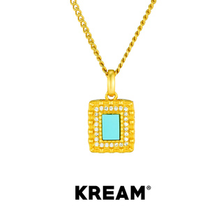 KREAM 925银镀金天然绿松石方牌项链男锁骨链女欧美潮百搭高级感