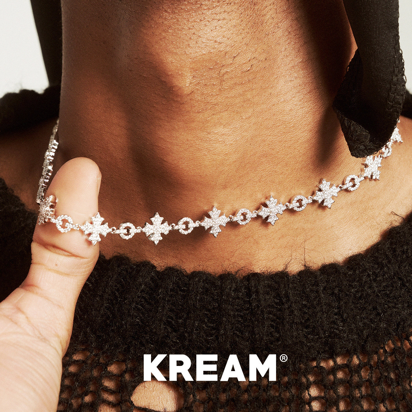 KREAM 满钻花十字项链男嘻哈女欧美潮流小众轻奢锁骨链高级感礼物