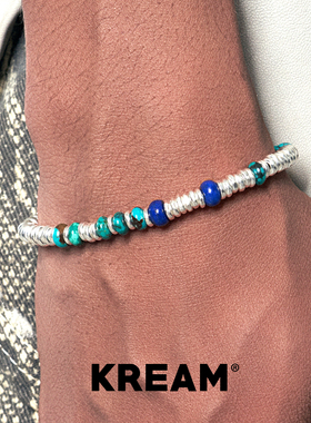 KREAM 925银 OT扣银珠绿松虎眼石串珠手链男嘻哈女欧美潮流