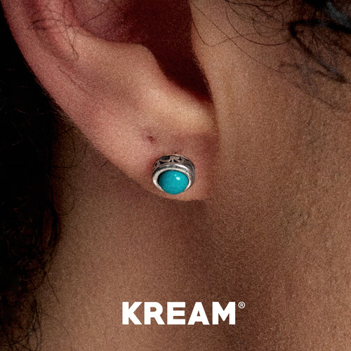 KREAM 925纯银 唐草纹绿松元素耳钉男欧美嘻哈潮流女耳饰情侣复古