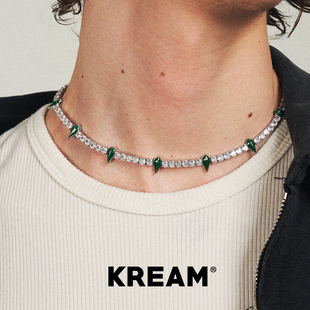 KREAM 黑豹锁骨链 绿滴油图腾满钻网球项链男嘻哈女同款