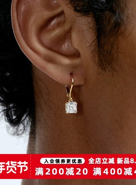KREAM 镀金小方钻耳环男嘻哈小众设计感高级耳饰女欧美