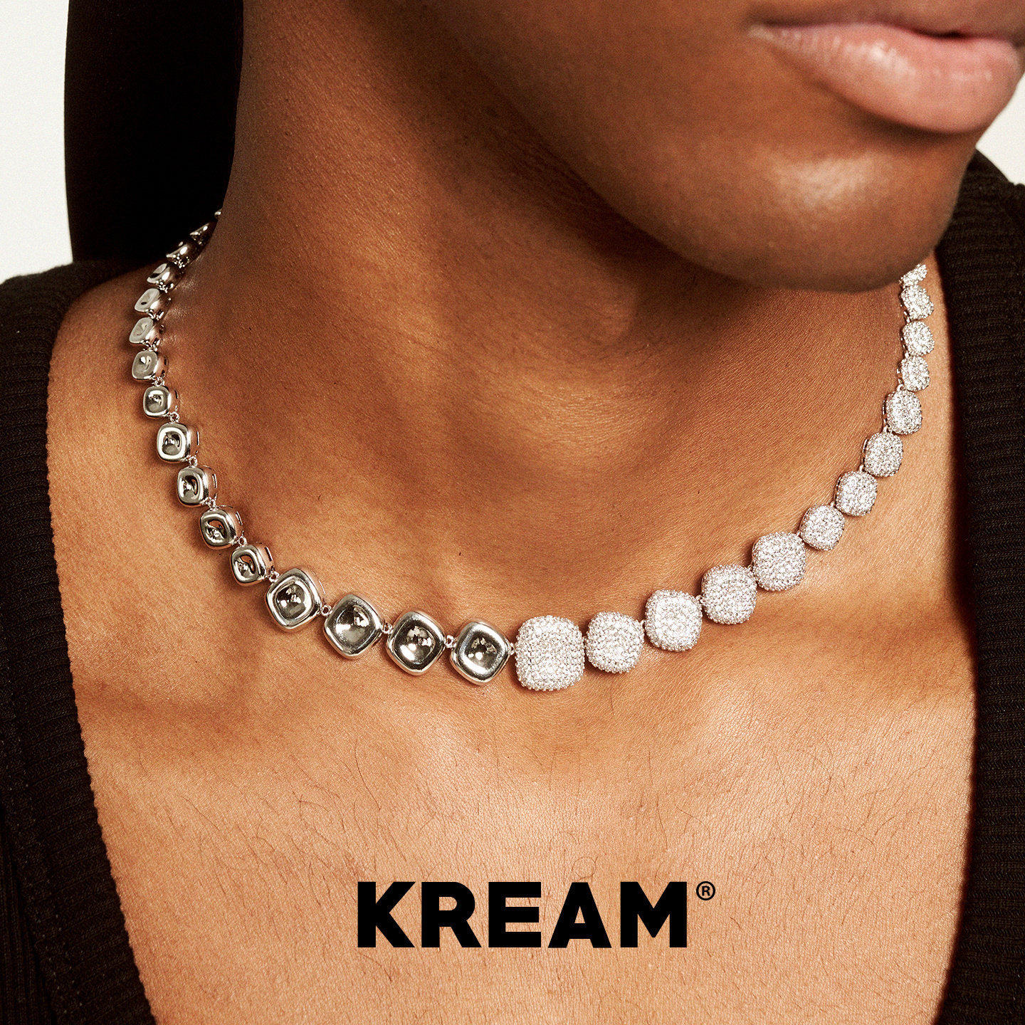 KREAM 拼接满钻嘻哈项链男女同款锁骨链欧美潮流 chain 情侣