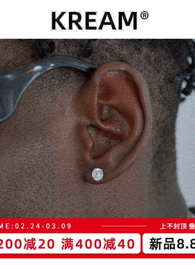 KREAM 10K真金gold claw Zircon Earrings 纯金钻石耳钉男女 锆石