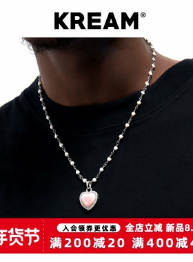 KREAM 原创 纯银 女王贝 碎钻粉色爱心吊坠男项链女情侣同款