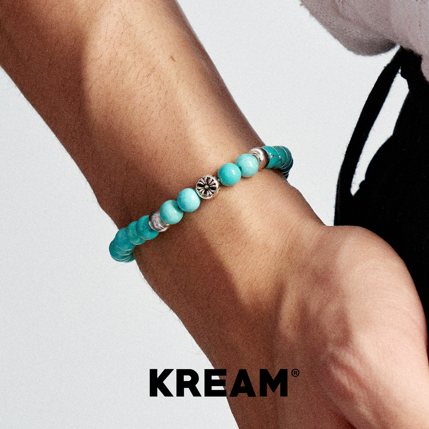 KREAM 925银珠菱镁矿绿松元素手链男欧美潮流女清新手串