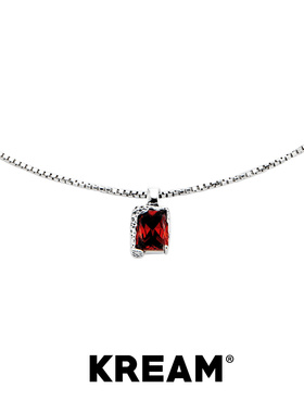 KREAM 通体925银 做旧熔岩纹方形红钻项链男嘻哈女毛衣锁骨链情侣