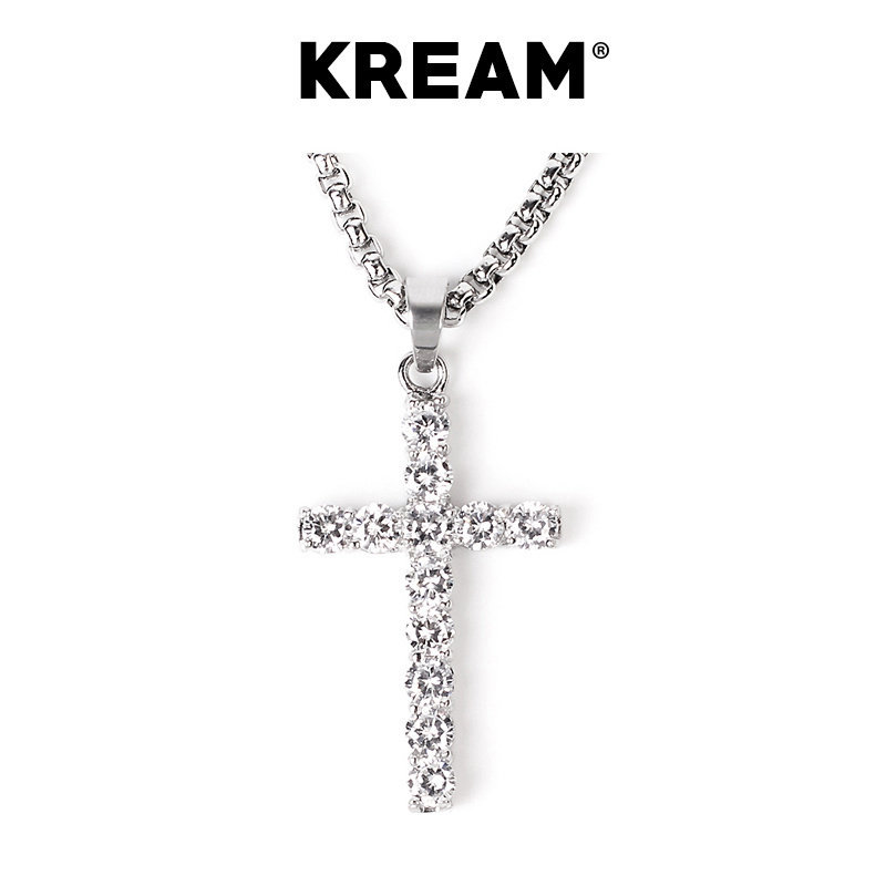 silver ice out cross necklace 满钻十字形项链男女锁骨链 ins
