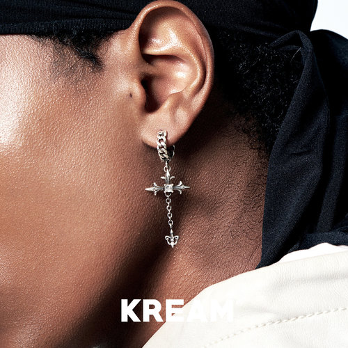 KREAM 925银做旧链条流苏耳环加长十字耳坠男嘻哈女个性耳圈