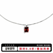 KREAM 通体925银 做旧熔岩纹方形红钻项链男嘻哈女毛衣锁骨链情侣