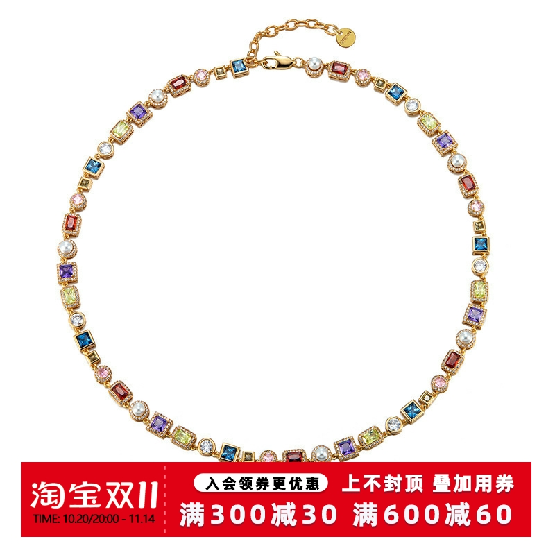KREAM 彩钻贝珠项链男嘻哈女同款锁骨链欧美街头欧美街头潮流首饰