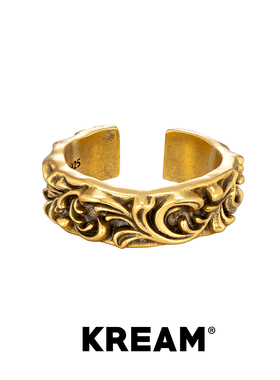 KREAM 925银镀金复古唐草纹开口戒指男欧美嘻哈女指环情侣礼物