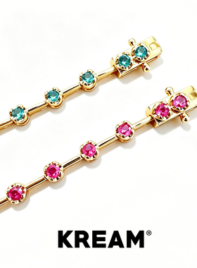 KREAM 镀金复古湖蓝玫红彩钻手链男嘻哈女欧美潮流情侣网球链