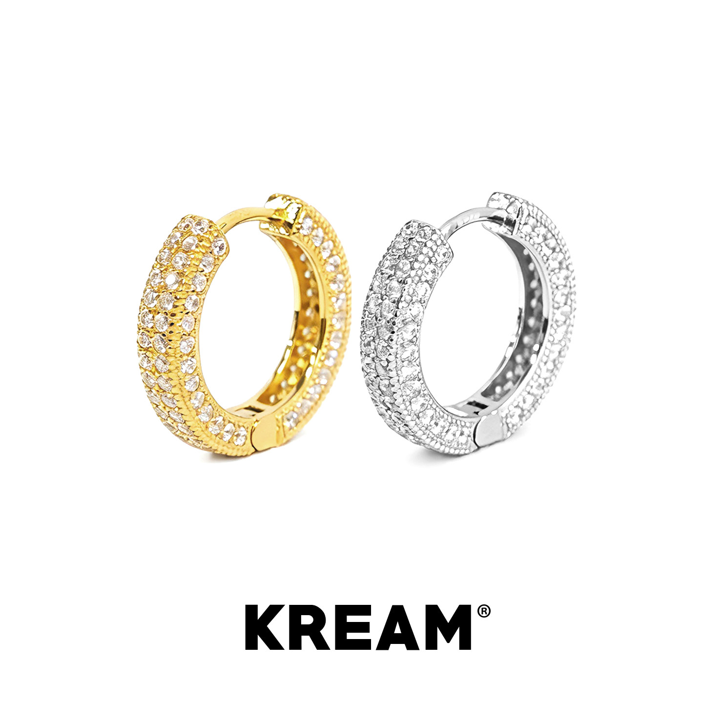 KREAM 通体纯银 满钻耳圈男嘻哈女欧美潮流耳环情侣百搭高级简约