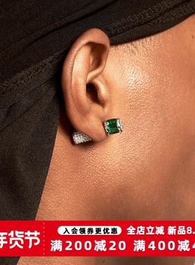 KREAM 满钻绿方钻个性耳钉男嘻哈女同款 earring