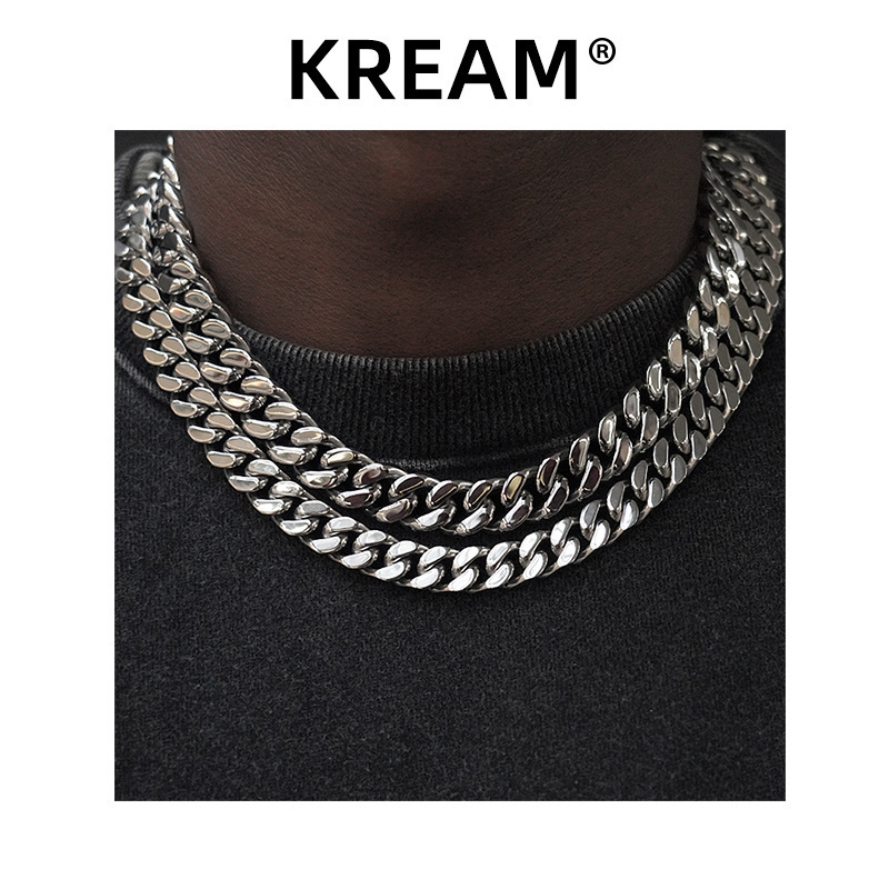 KREAM 高品质 45cm古巴锁骨颈项链cuban link立体切割 嘻哈choker