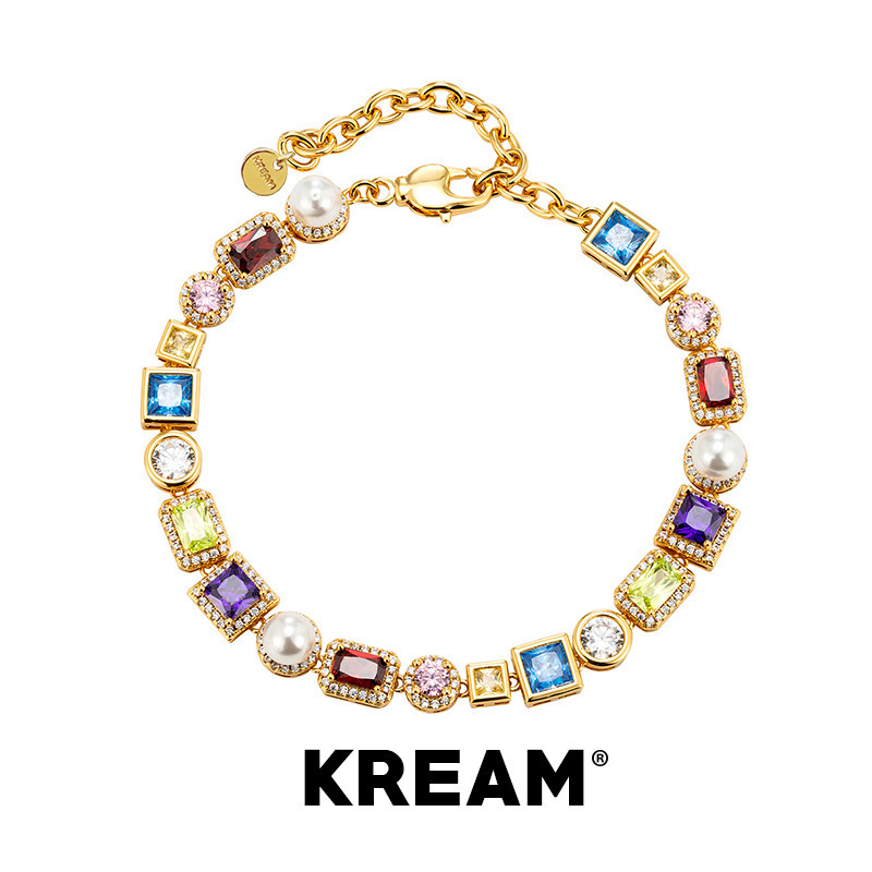 KREAM 原创 彩色锆石贝珠手链男女同款嘻哈小众设计高级轻奢情侣