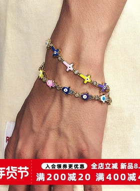 KREAM 彩色 法蒂玛之手 十字 滴胶手链男女同款嘻哈 多巴胺