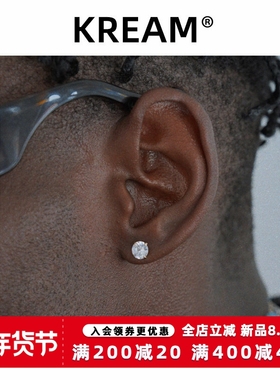 KREAM 10K真金gold claw Zircon Earrings 纯金钻石耳钉男女 锆石
