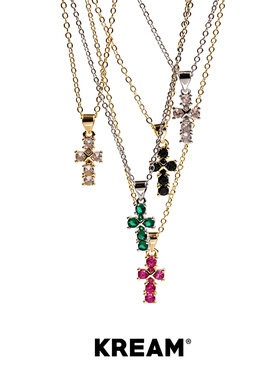 KREAM 彩钻十字项链男欧美嘻哈时尚潮流百搭配饰女锁骨链情侣