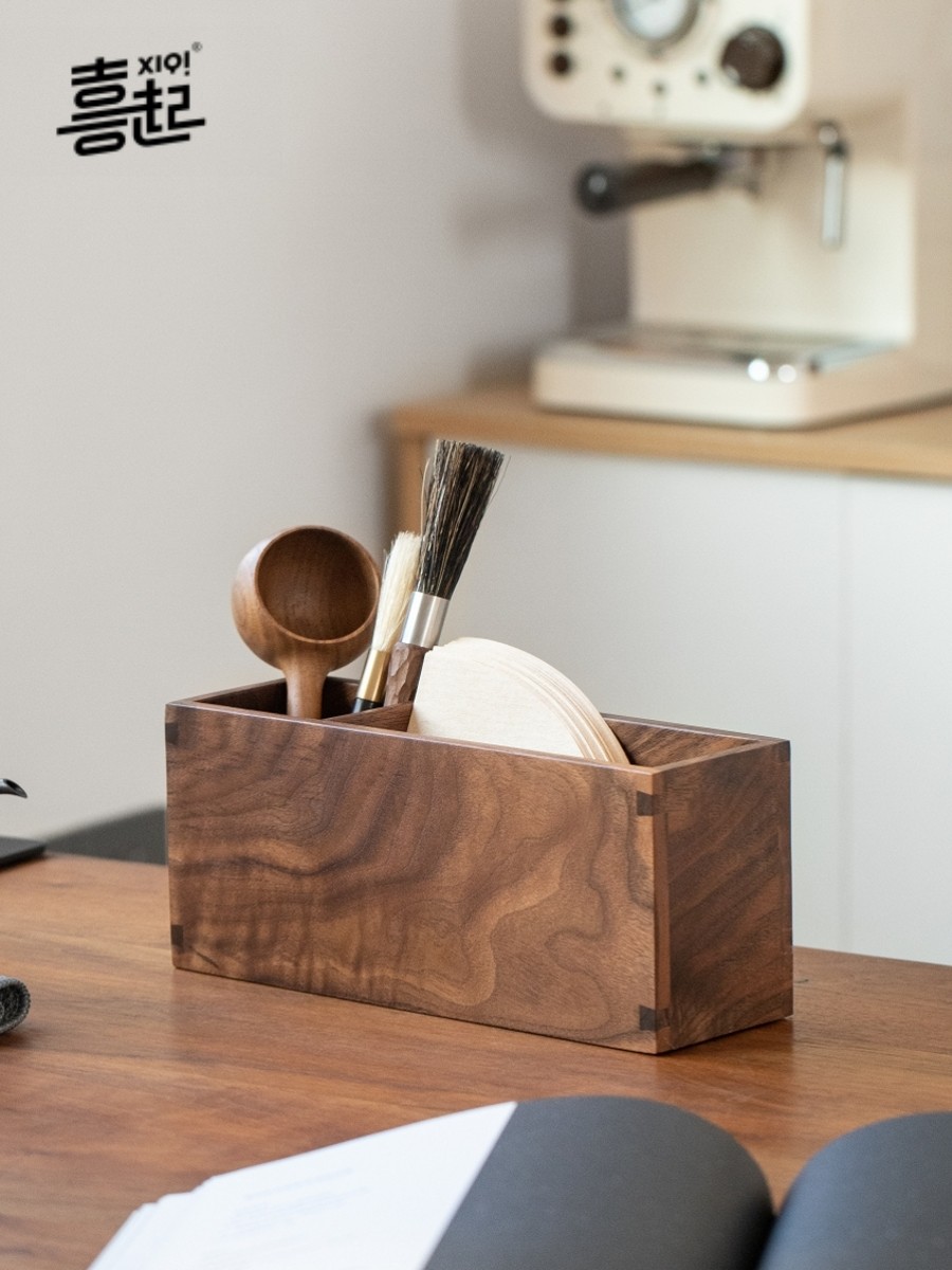 西旗黑胡桃实木笔筒办公桌面文具整理收纳盒休闲木笔盒杂项盒