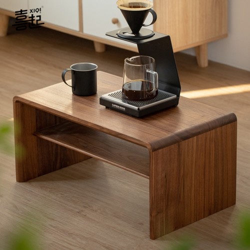 喜起黑胡桃原木飘窗小茶几