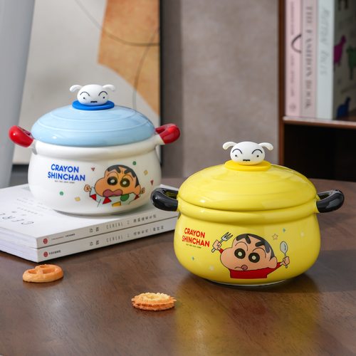 蜡笔小新陶瓷双耳带盖泡面碗