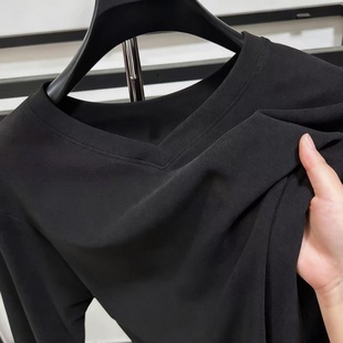 德绒纯色长袖t恤男士保暖双面绒打底衫秋冬款鸡心领磨毛上衣新款