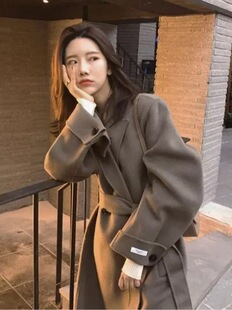 秋冬韩国东大门手缝双面羊绒大衣女中长款过膝韩版宽松羊毛呢外套