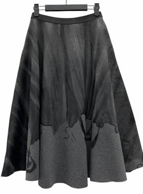 圣迪女春秋灰色时尚设计感水墨晕染拼接半身裙