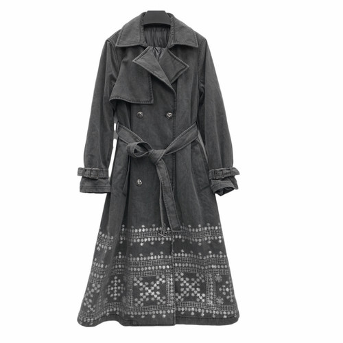 圣迪剪标女冬季时尚百搭翻领印花牛仔羽绒服