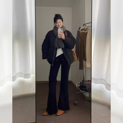 加厚冬季韩系减龄高级黑色棉衣