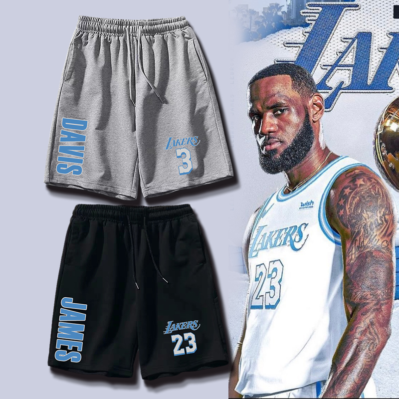新款湖人队詹姆斯科比戴维斯篮球运动纯棉短裤大码慢跑训练五分裤