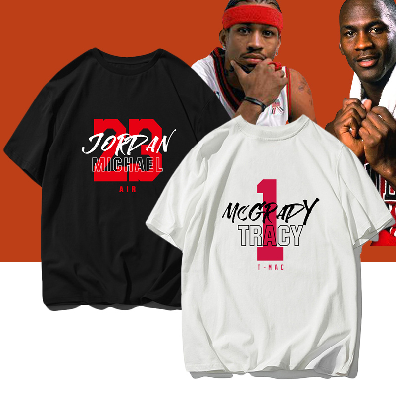 来图定制飞人乔帮主丹麦迪艾弗森韦德纯棉T恤衫运动大码短袖t恤男