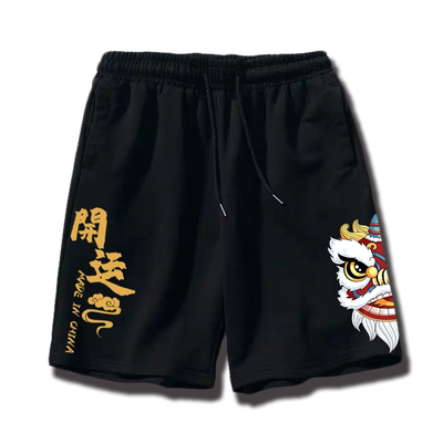 可定制国潮中国风醒狮运动纯棉短裤时尚情侣装闺蜜装大码五分裤潮