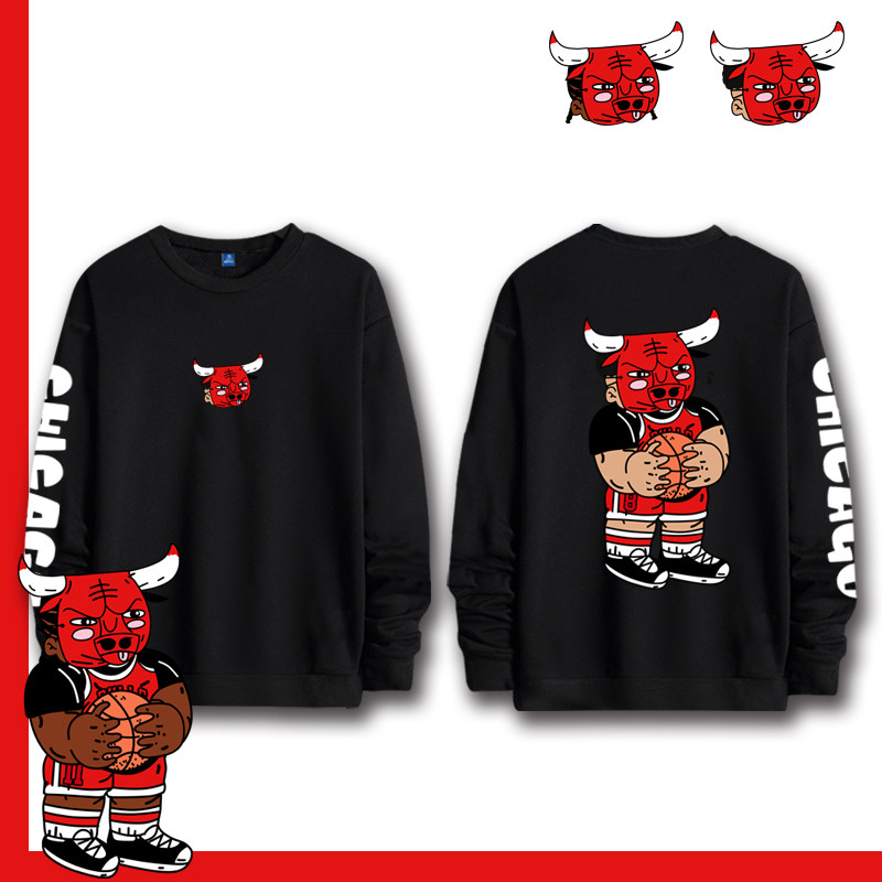 可定制公牛动漫手绘篮球运动保暖外套chicago乔丹男圆领套头卫衣