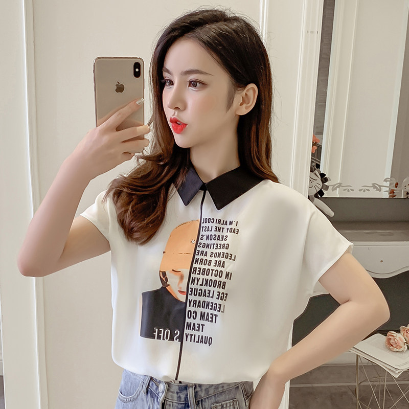 2019夏韩版宽松短袖小衫上衣设计感字母印花女孩百搭雪纺衫女短袖|ruв категории Женская одежда, рубашка - от Buy2taobao.com для оказания профессиональной услуги покупки агента Taobao