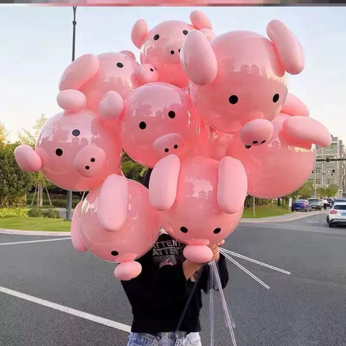 网红粉色小猪卡通气球波波球摆摊