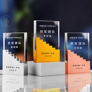 步步高升金属水晶奖杯金银铜冠亚季军团队优秀组织奖纪念奖牌授权