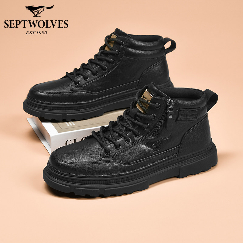 七匹狼男士马丁靴2025新款英伦风高帮工装百搭机车靴秋冬中帮休闲