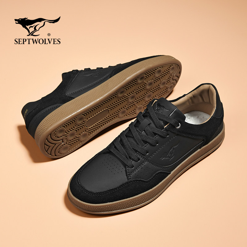七匹狼德训鞋男2025新款黑色百搭休闲板鞋男士潮鞋子轻便耐磨时尚,流行男鞋,德训鞋,淘宝优惠券,粉丝福利购,淘宝优惠卷