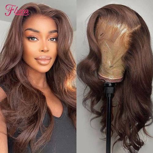 Chocolate Brown Body Wave Lace Front Wig Transparent Lace Fr