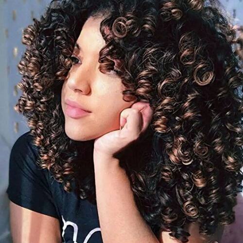 African Women Short Kinky Curly Wigs with Bangs High Tempera